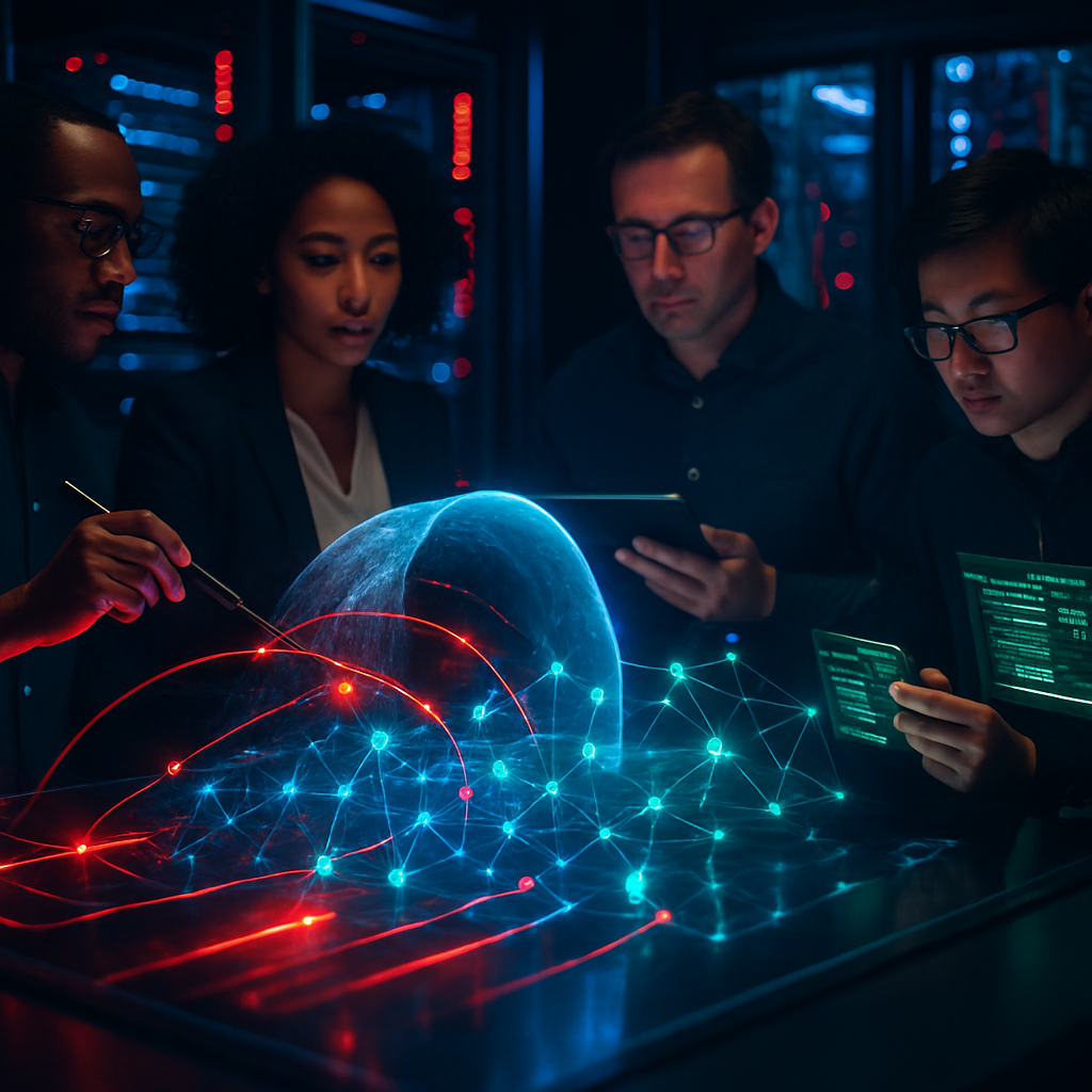 Abstract tech visuals signifying cybersecurity and protection